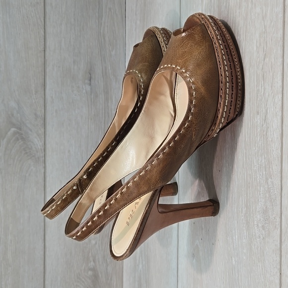 Prada Women Vintage Y2K Brown Peep-Toe Slingback Heels Shoes Sz 40/10 - Picture 2 of 13